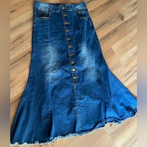 Ladies long denim skirt.